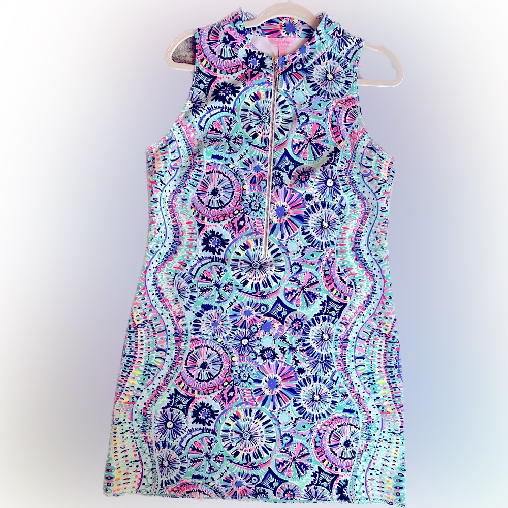 Lilly Pulitzer Zip Front Neon Tropical Dress Large